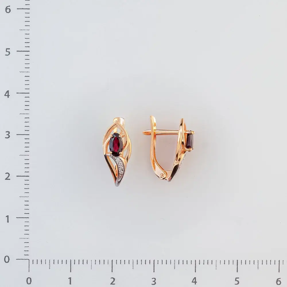 Серьги с гранатом из красного золота 585 пробы