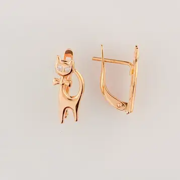 Серьги с фианитом из красного золота 585 пробы