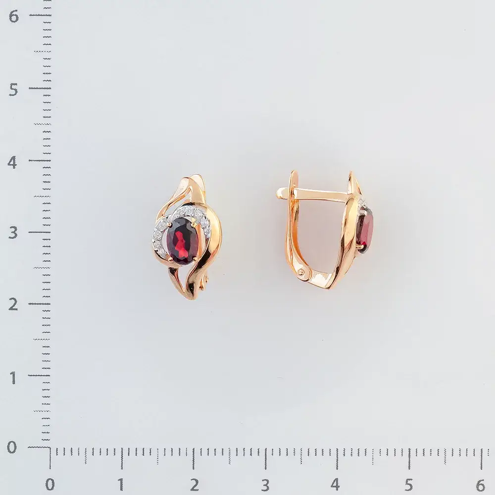 Серьги с гранатом из красного золота 585 пробы