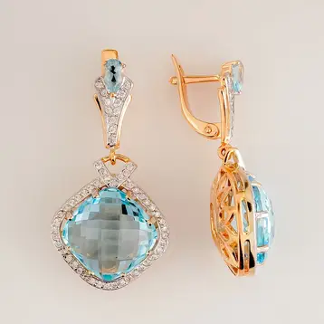 Серьги с топазом из красного золота 585 пробы