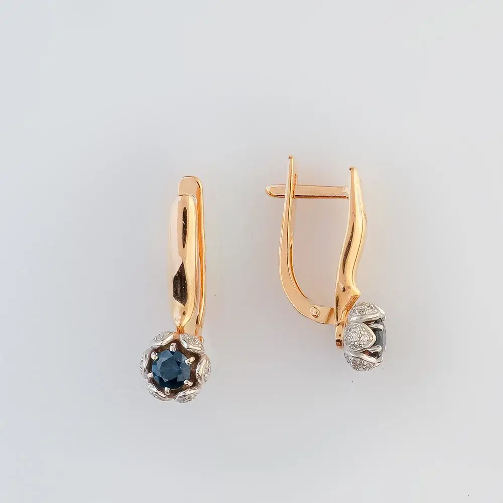 Серьги с сапфиром из красного золота 585 пробы