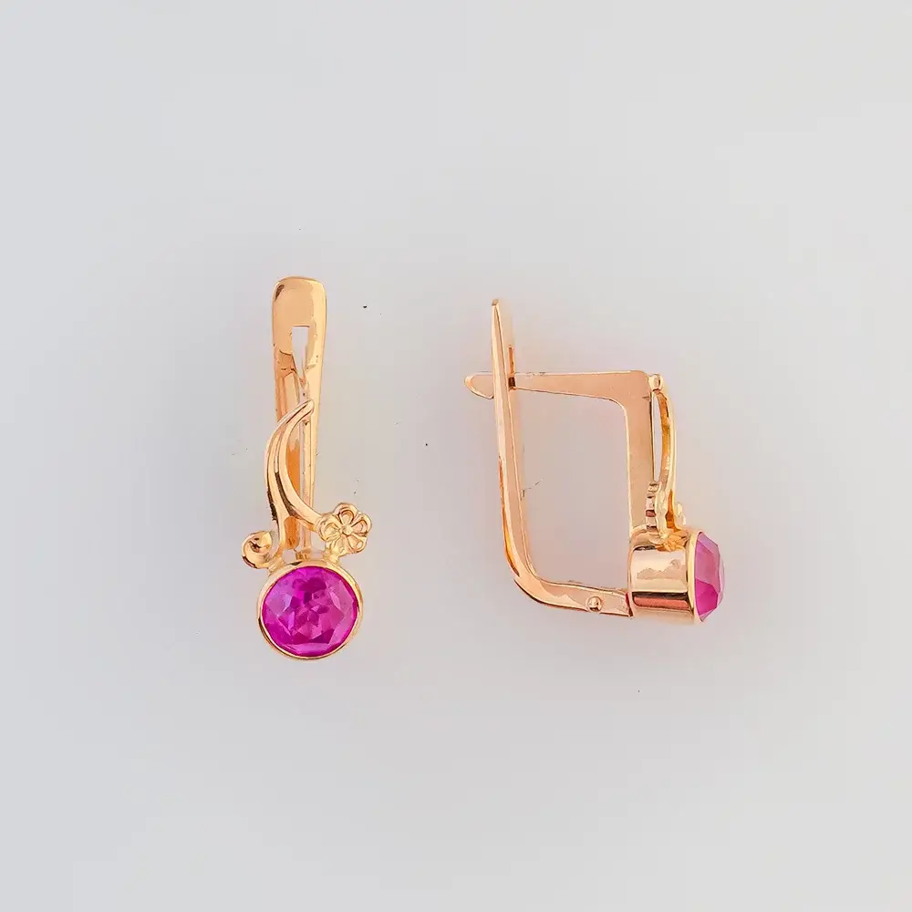 Серьги с корундом синтетическим из красного золота 583 пробы