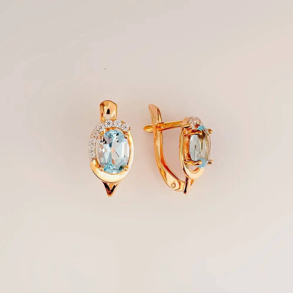 Серьги с топазом из красного золота 585 пробы