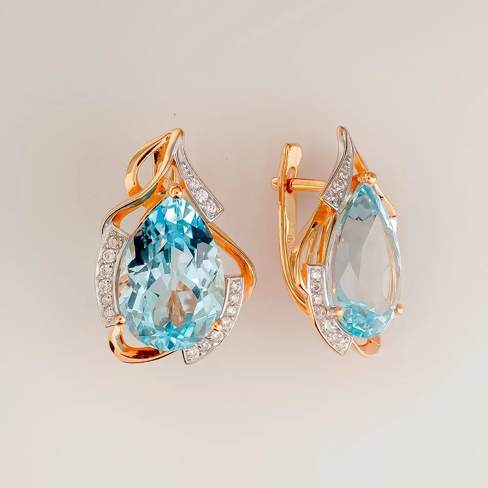 Серьги с топазом из красного золота 585 пробы