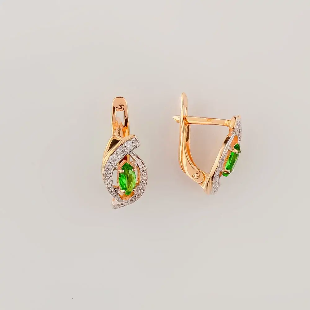 Серьги с фианитом из красного золота 585 пробы