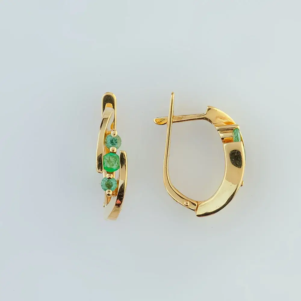 Серьги с изумрудом из желтого золота 585 пробы