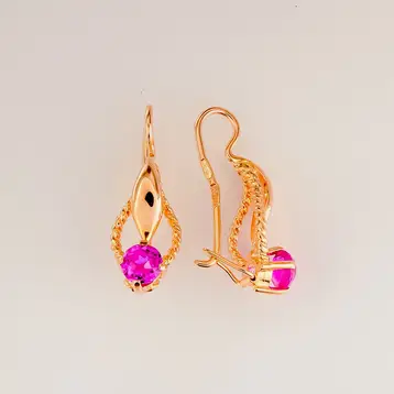 Серьги с корундом синтетическим из красного золота 583 пробы
