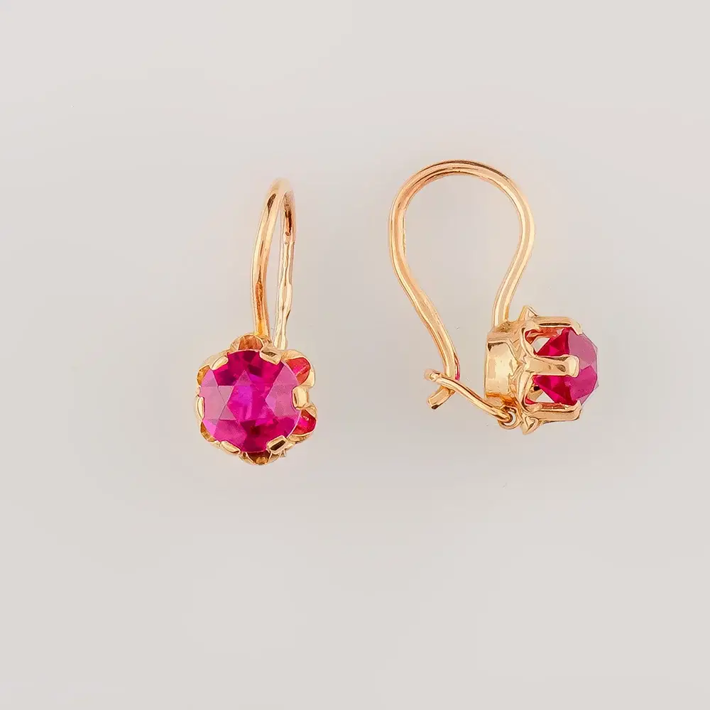 Серьги с корундом синтетическим из красного золота 583 пробы