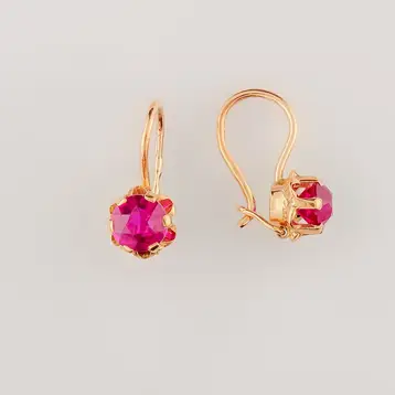 Серьги с корундом синтетическим из красного золота 583 пробы