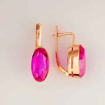 Серьги с корундом синтетическим из красного золота 583 пробы