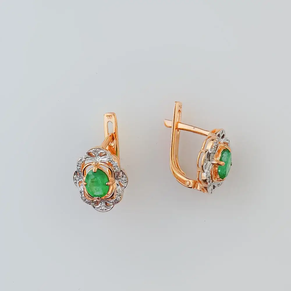 Серьги с изумрудом из красного золота 585 пробы