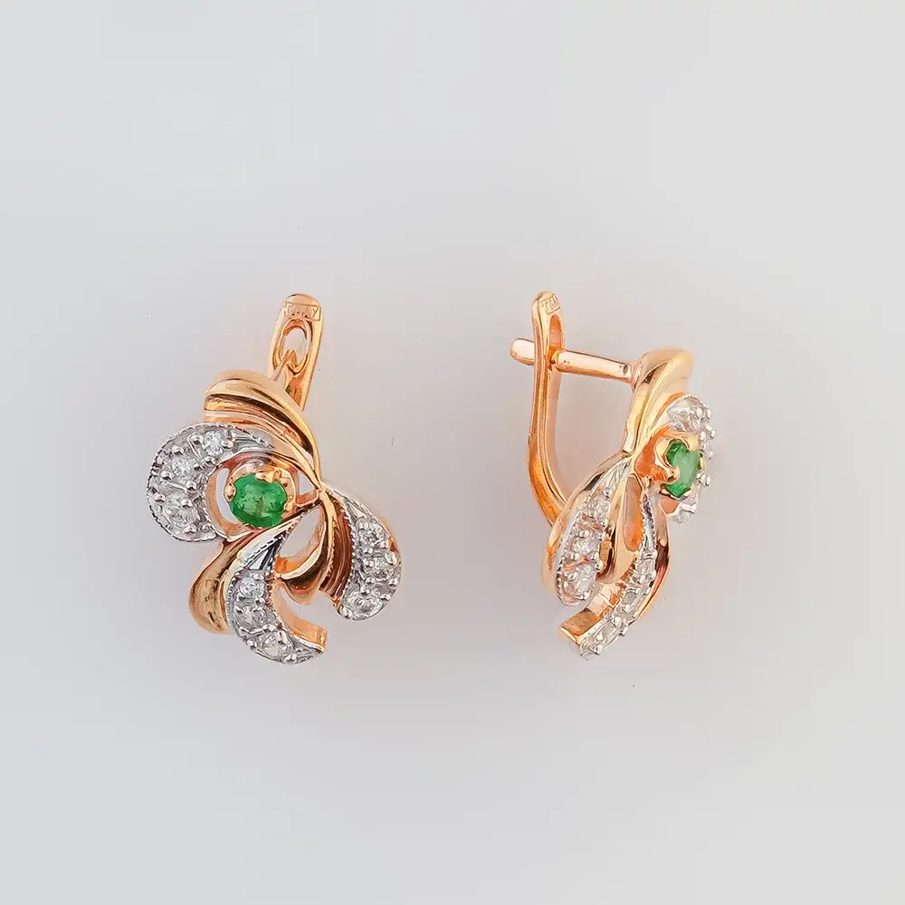 Серьги с изумрудом из красного золота 585 пробы