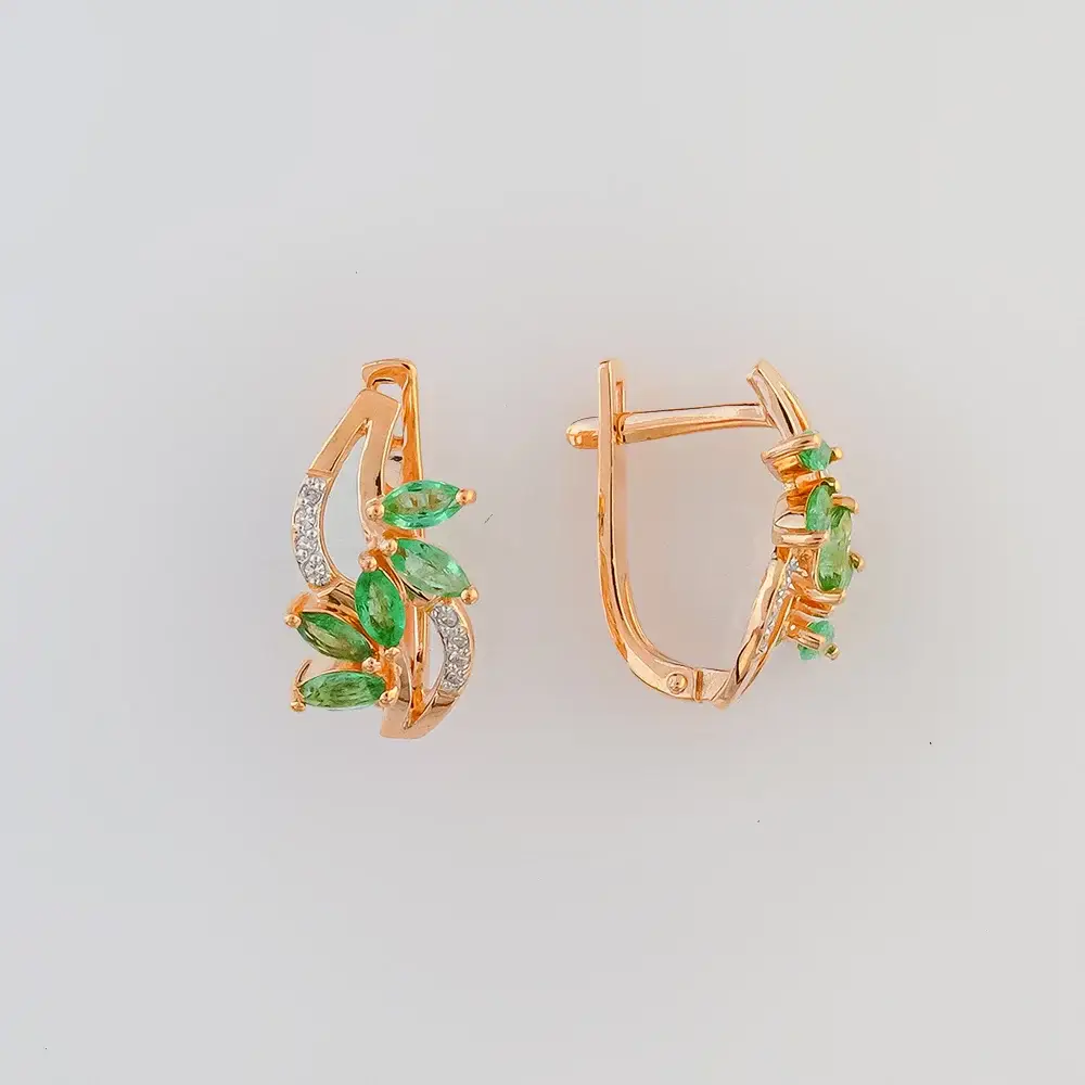 Серьги с изумрудом из красного золота 585 пробы