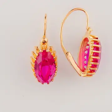 Серьги с корундом синтетическим из красного золота 583 пробы