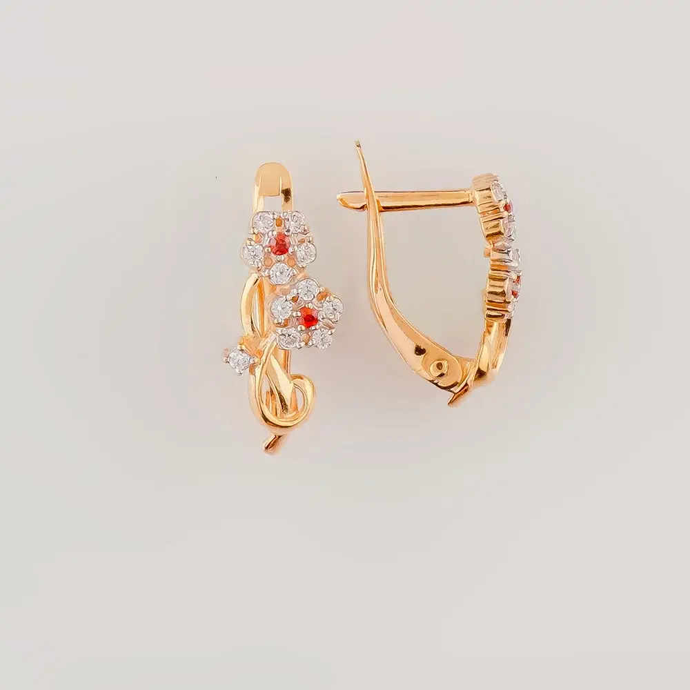 Серьги с фианитом из красного золота 585 пробы