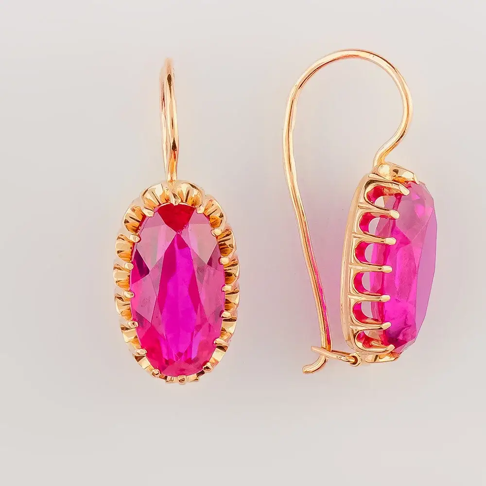 Серьги с корундом синтетическим из красного золота 583 пробы