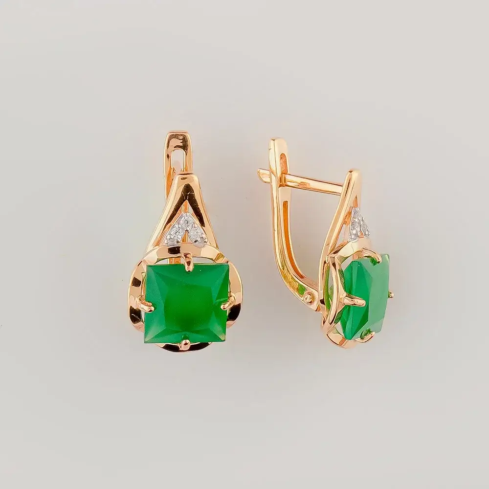 Серьги с агатом из красного золота 585 пробы