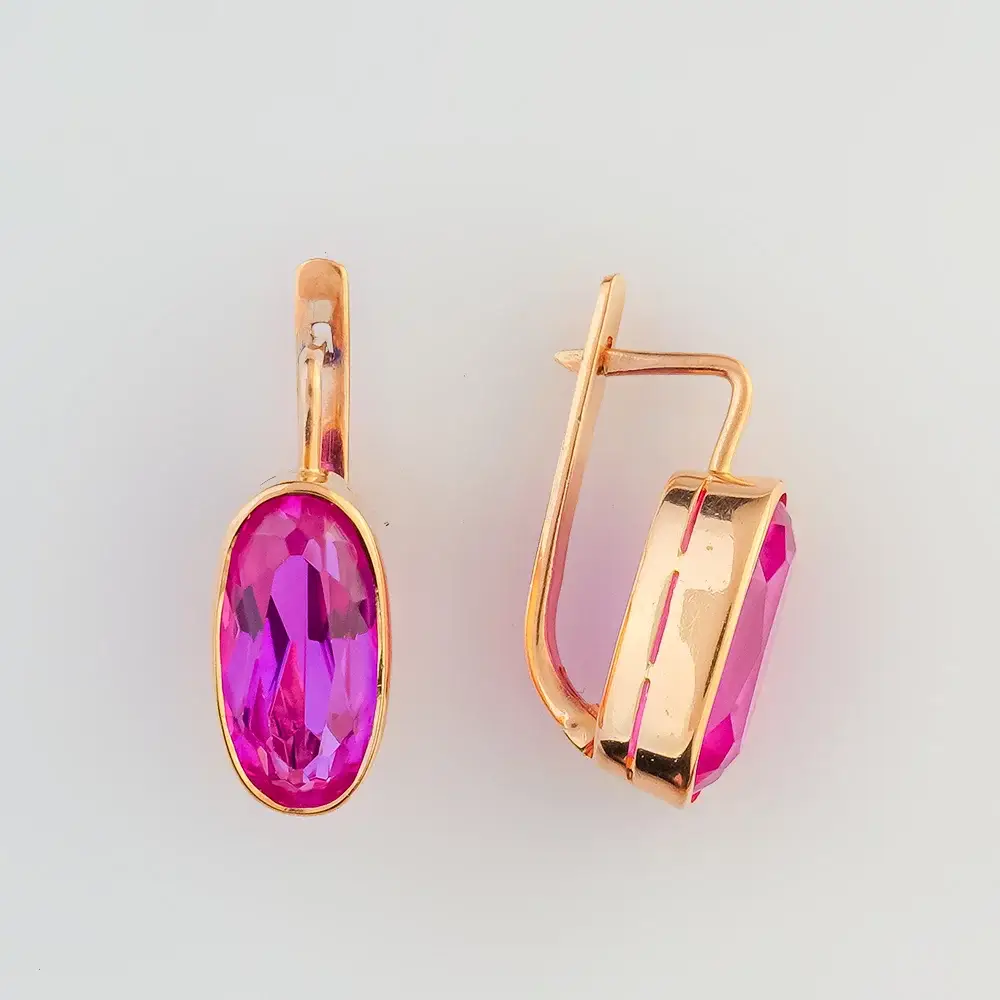 Серьги с корундом синтетическим из красного золота 583 пробы