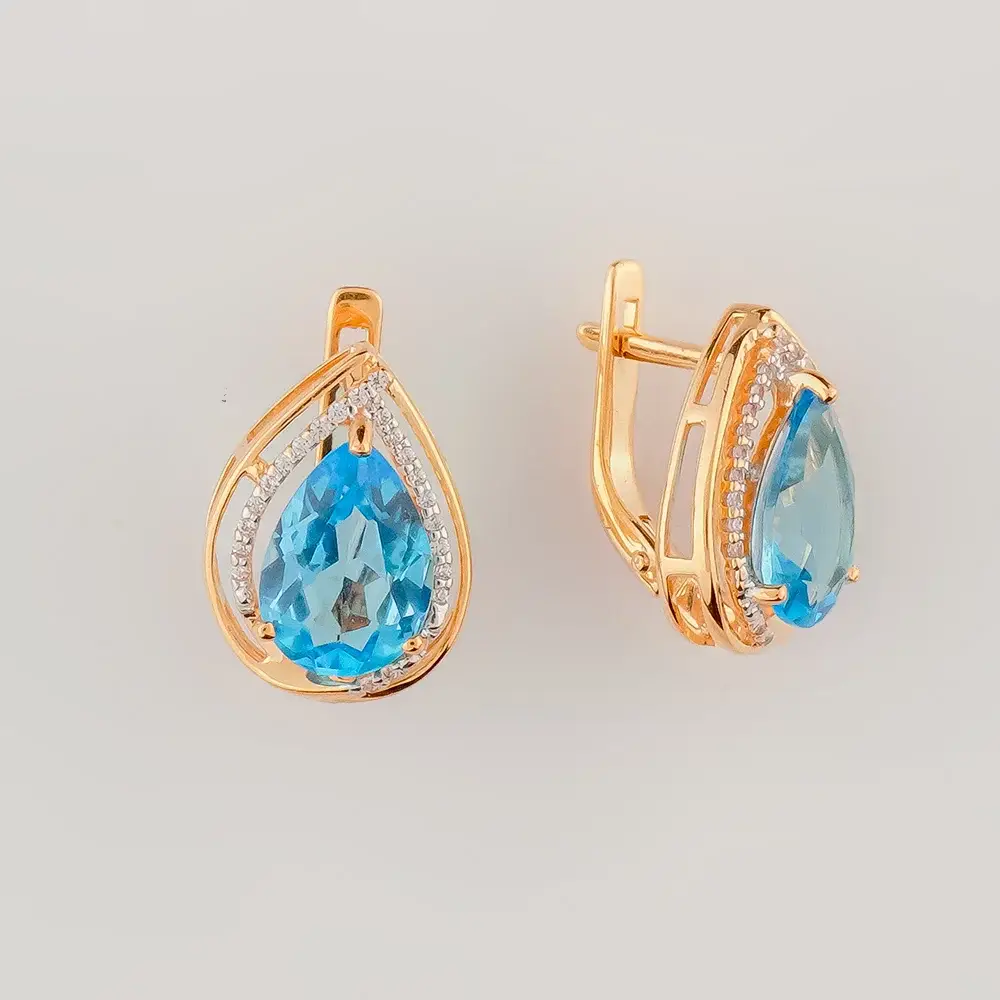 Серьги с топазом из красного золота 585 пробы