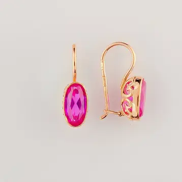 Серьги с корундом синтетическим из красного золота 583 пробы
