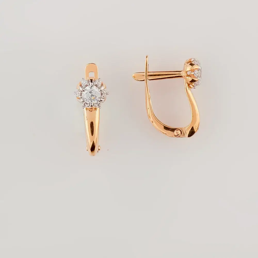 Серьги с фианитом из красного золота 375 пробы