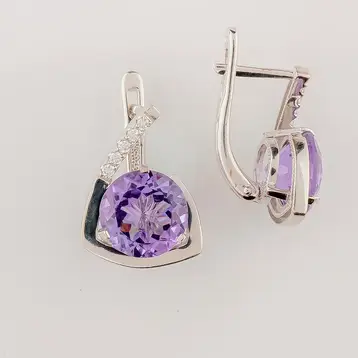 Серьги с аметистом из белого золота 585 пробы