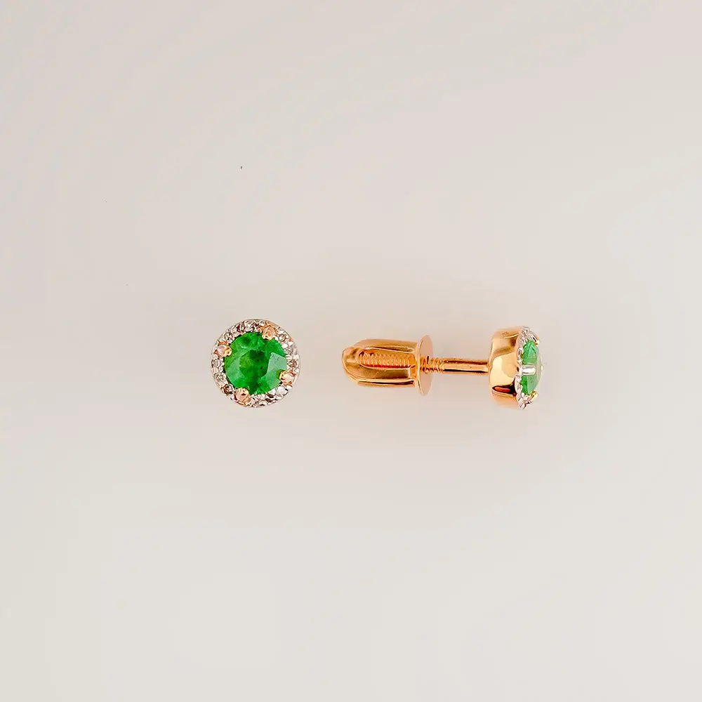 Серьги с изумрудом из красного золота 585 пробы