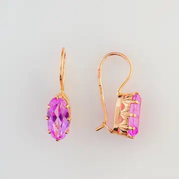 Серьги с корундом синтетическим из красного золота 583 пробы
