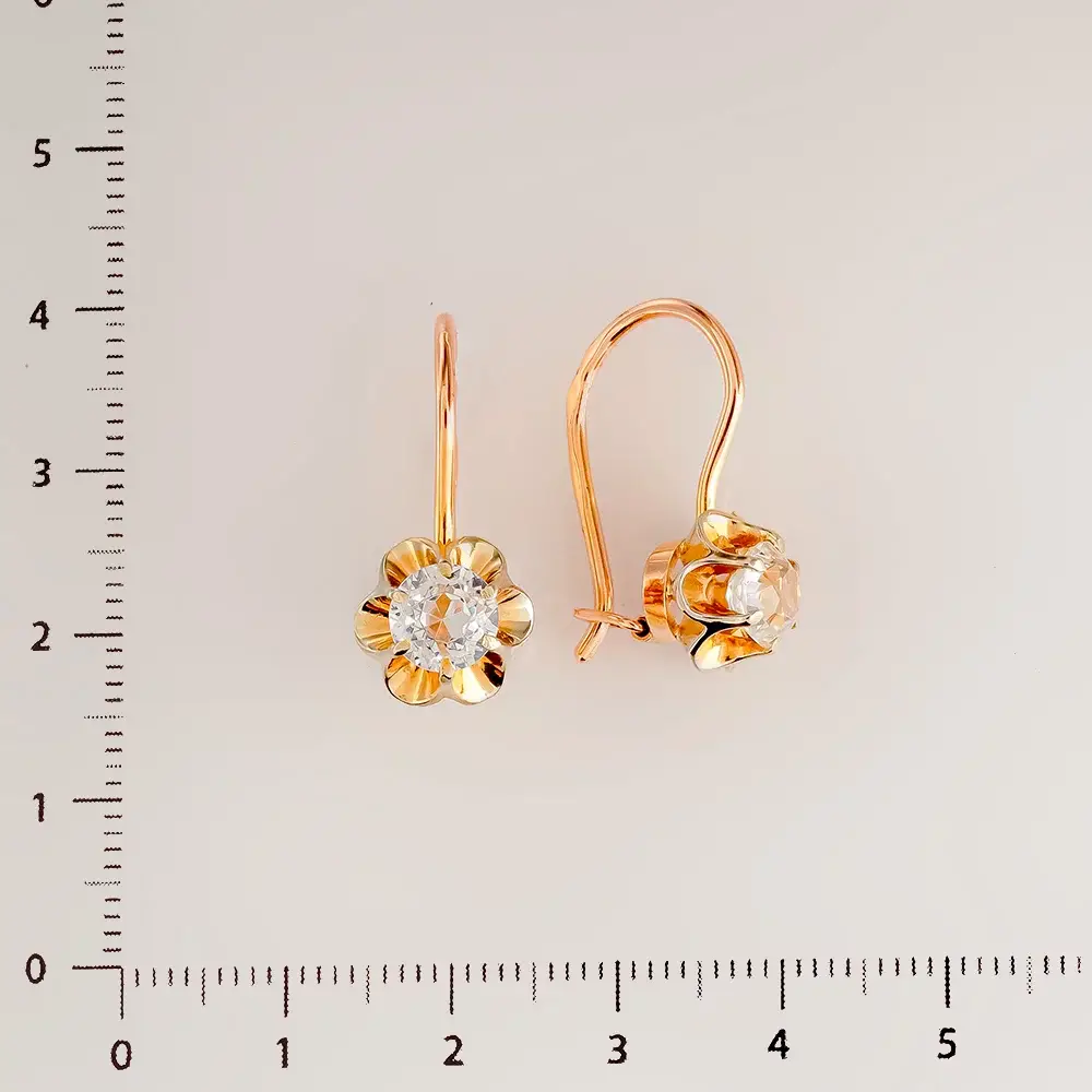 Серьги с фианитом из красного золота 583 пробы