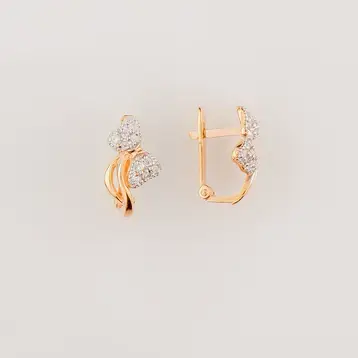 Серьги с фианитом из красного золота 585 пробы
