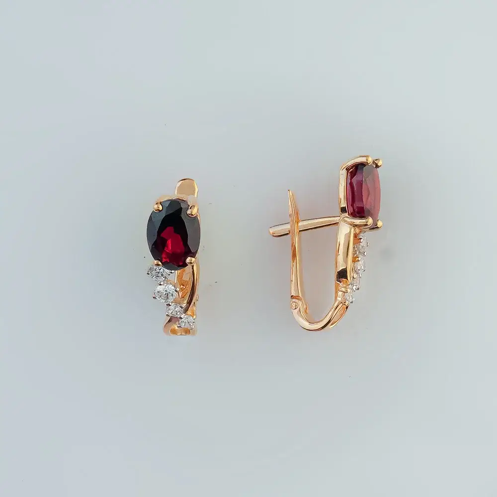 Серьги с гранатом из красного золота 585 пробы
