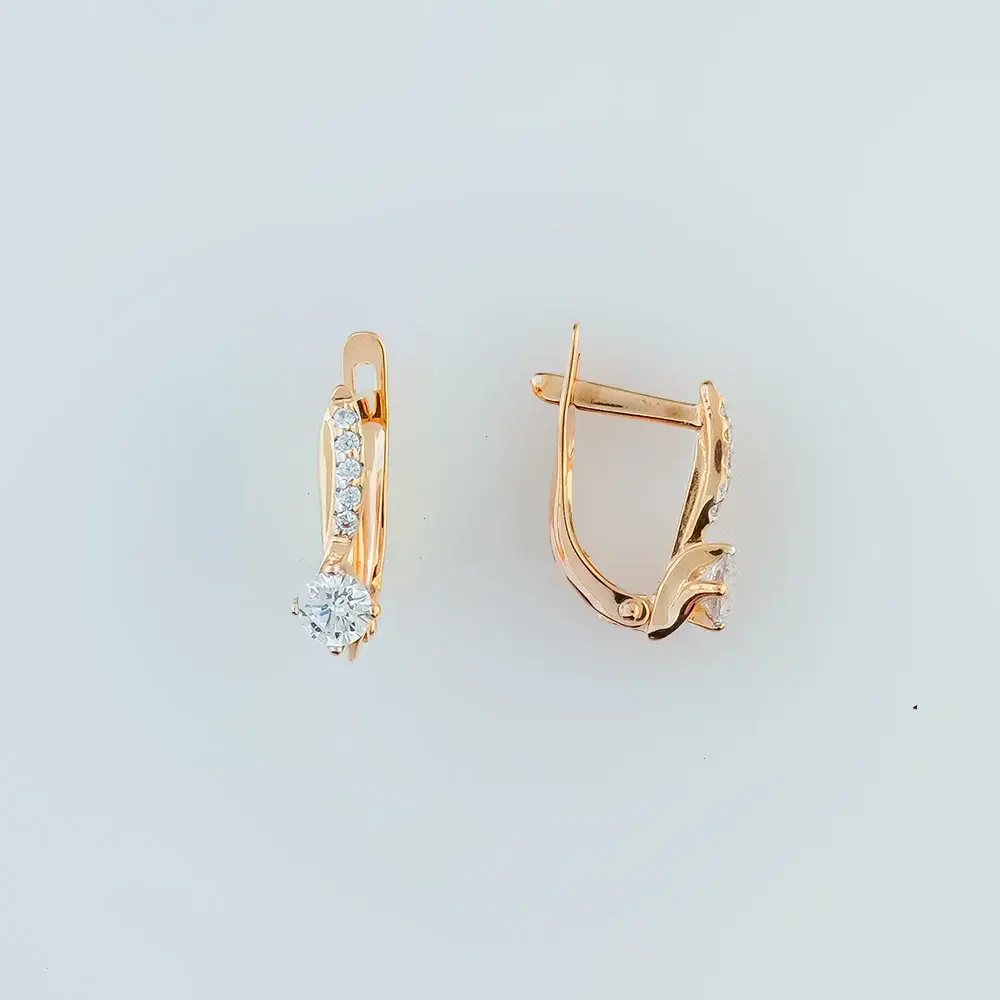 Серьги с фианитом из красного золота 585 пробы