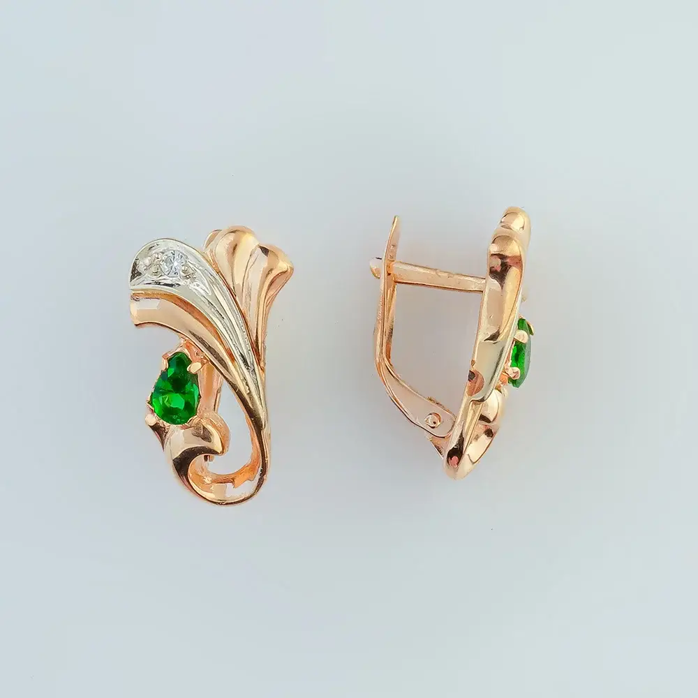Серьги с фианитом из красного золота 585 пробы