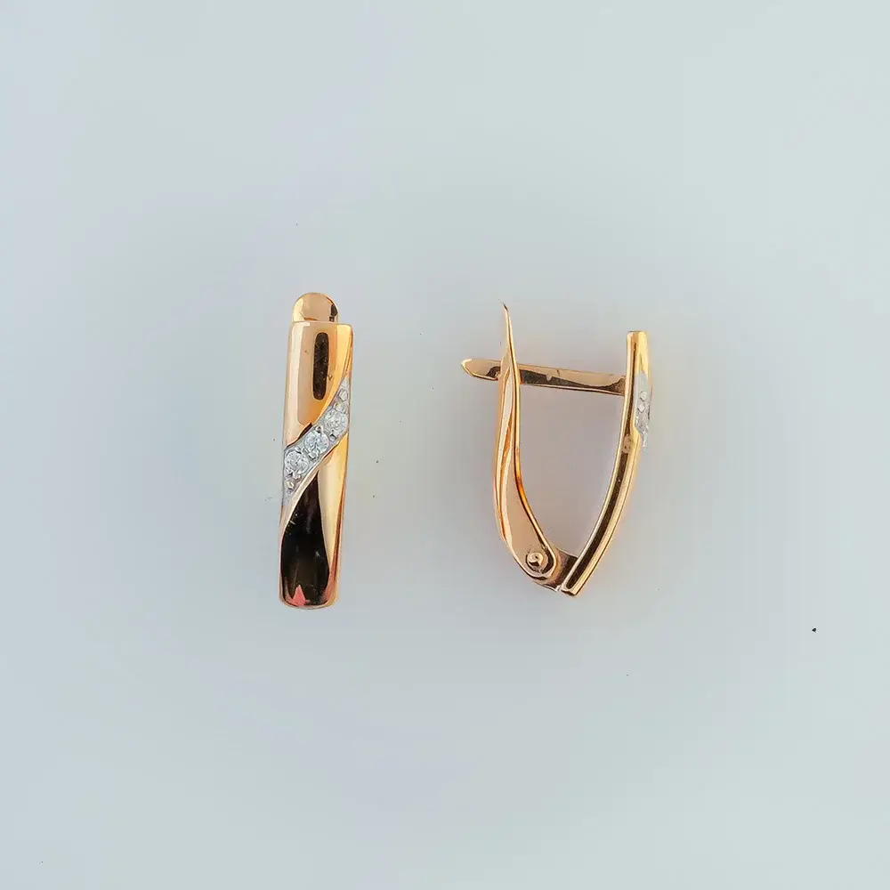 Серьги с фианитом из красного золота 585 пробы