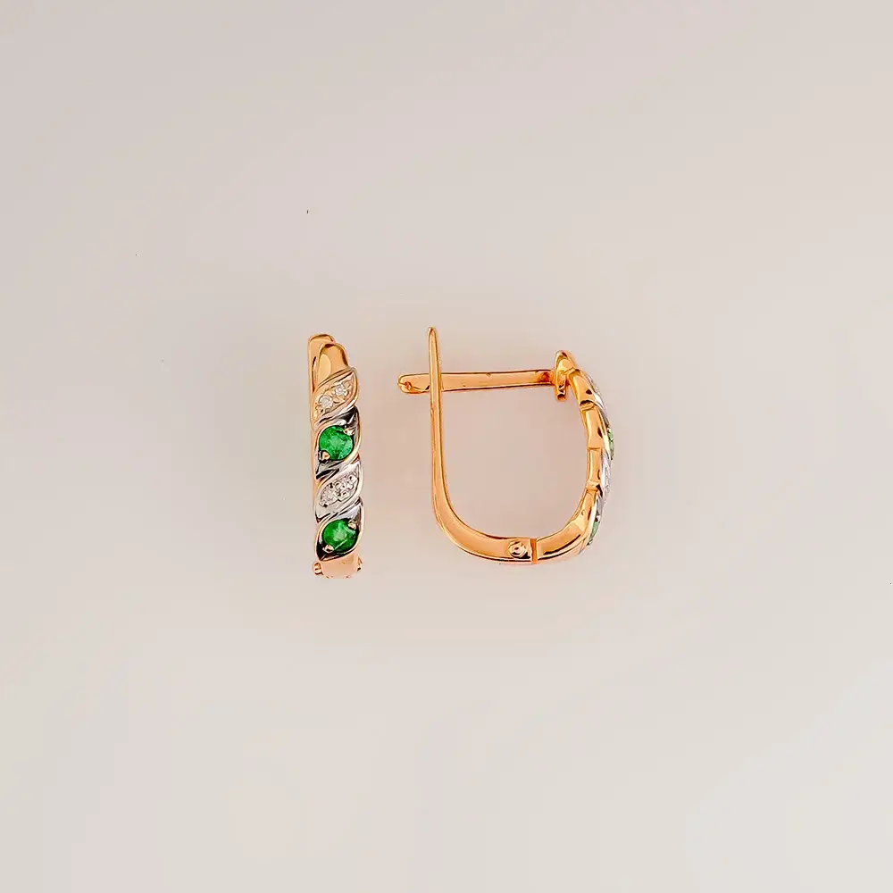 Серьги с изумрудом из красного золота 585 пробы
