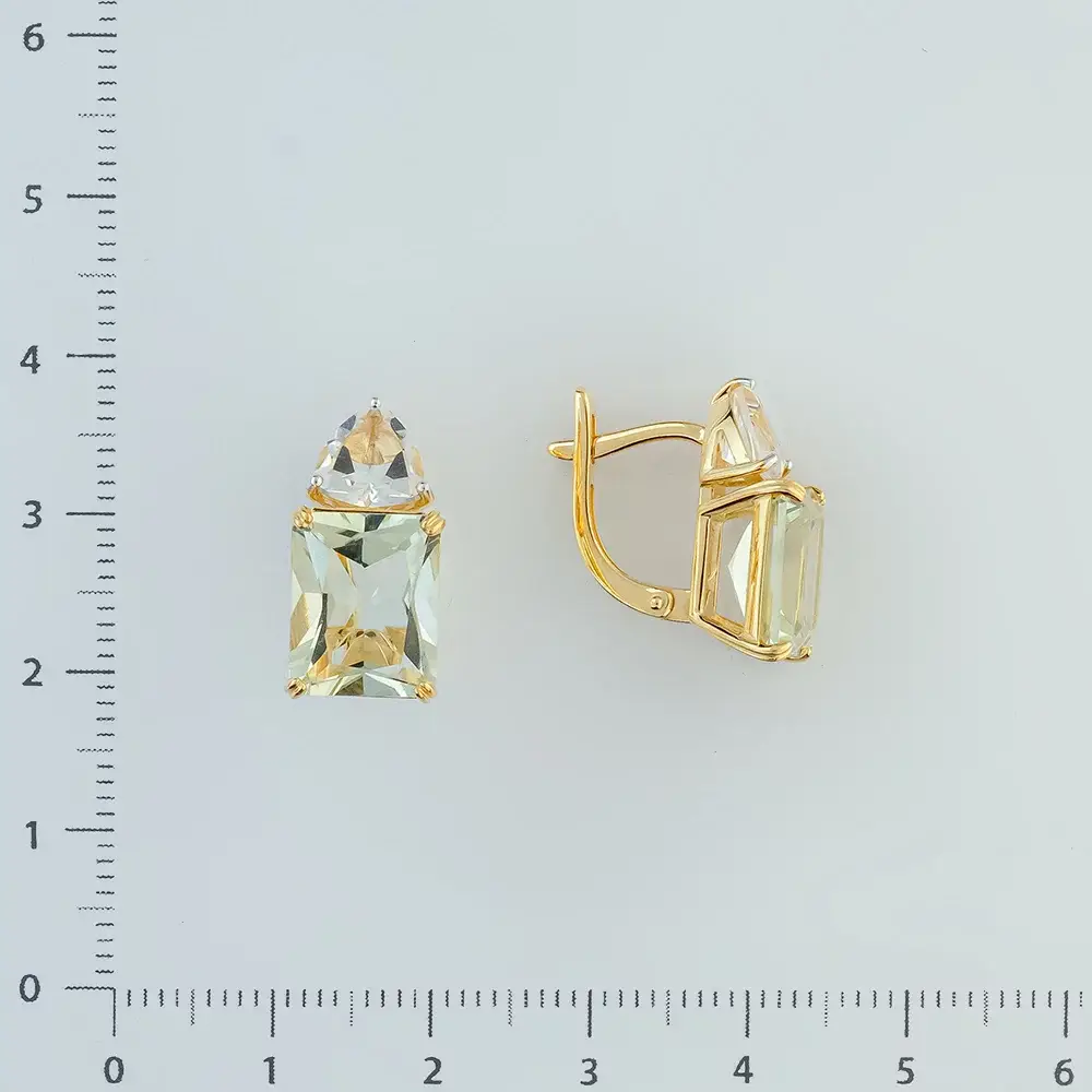 Серьги с празиолитом из красного золота 585 пробы