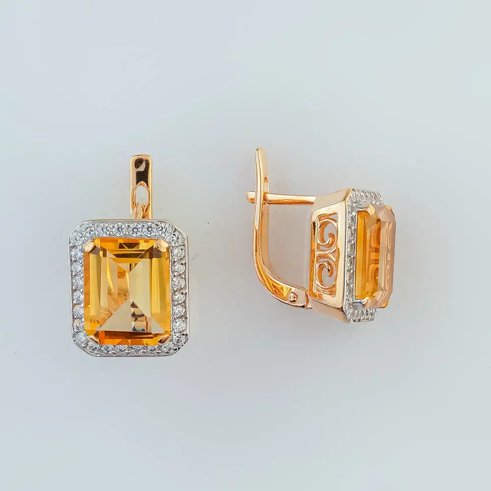 Серьги с цитрином из красного золота 585 пробы