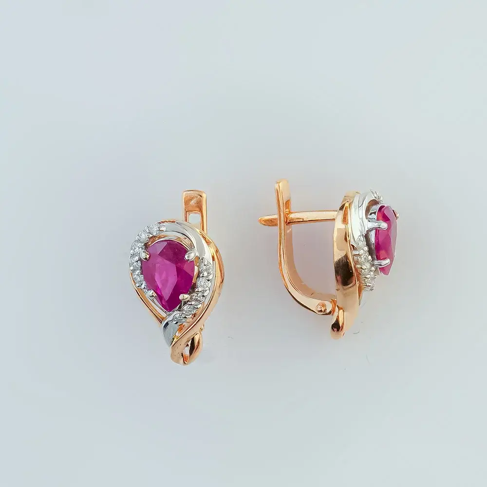 Серьги с рубином из красного золота 585 пробы