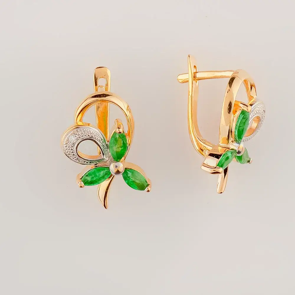 Серьги с изумрудом из красного золота 585 пробы
