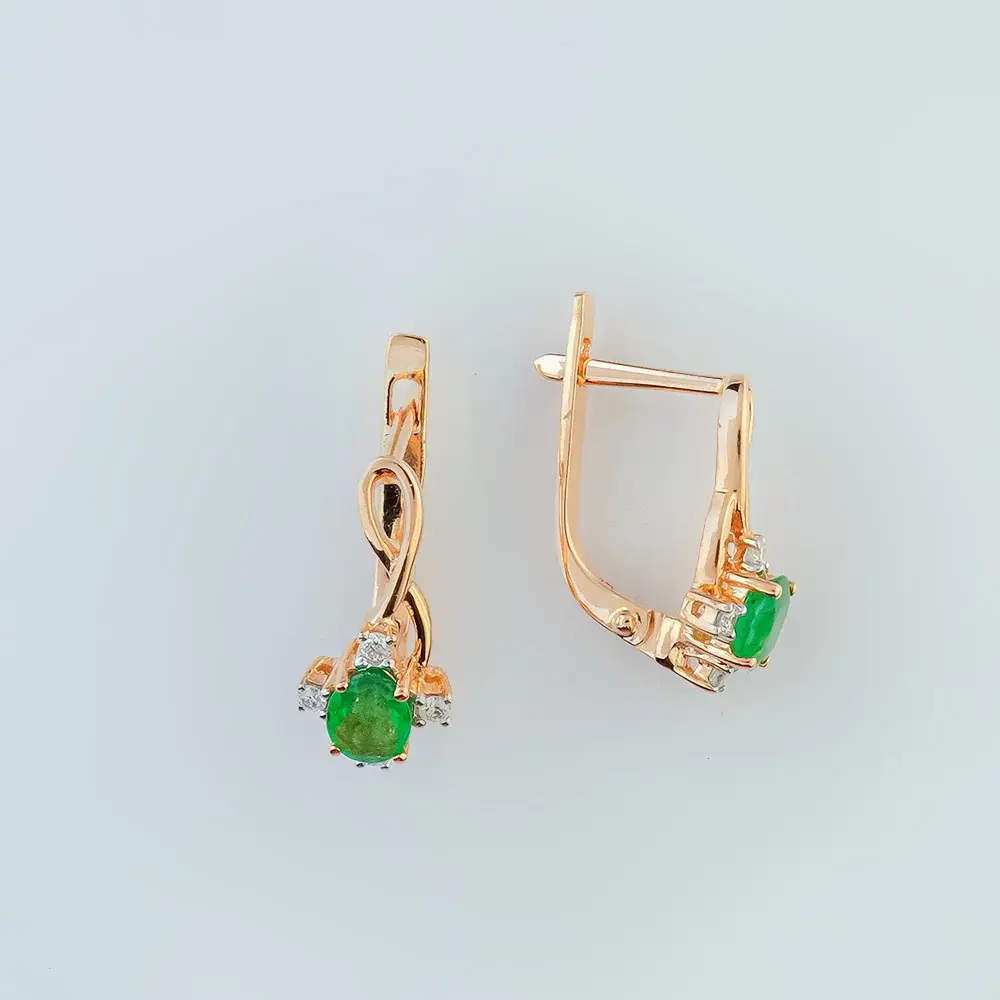 Серьги с изумрудом из красного золота 585 пробы