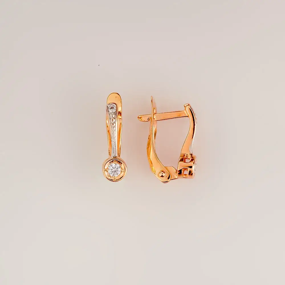 Серьги с фианитом из красного золота 585 пробы
