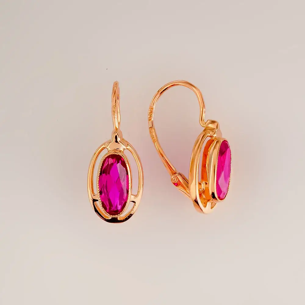 Серьги с корундом синтетическим из красного золота 583 пробы