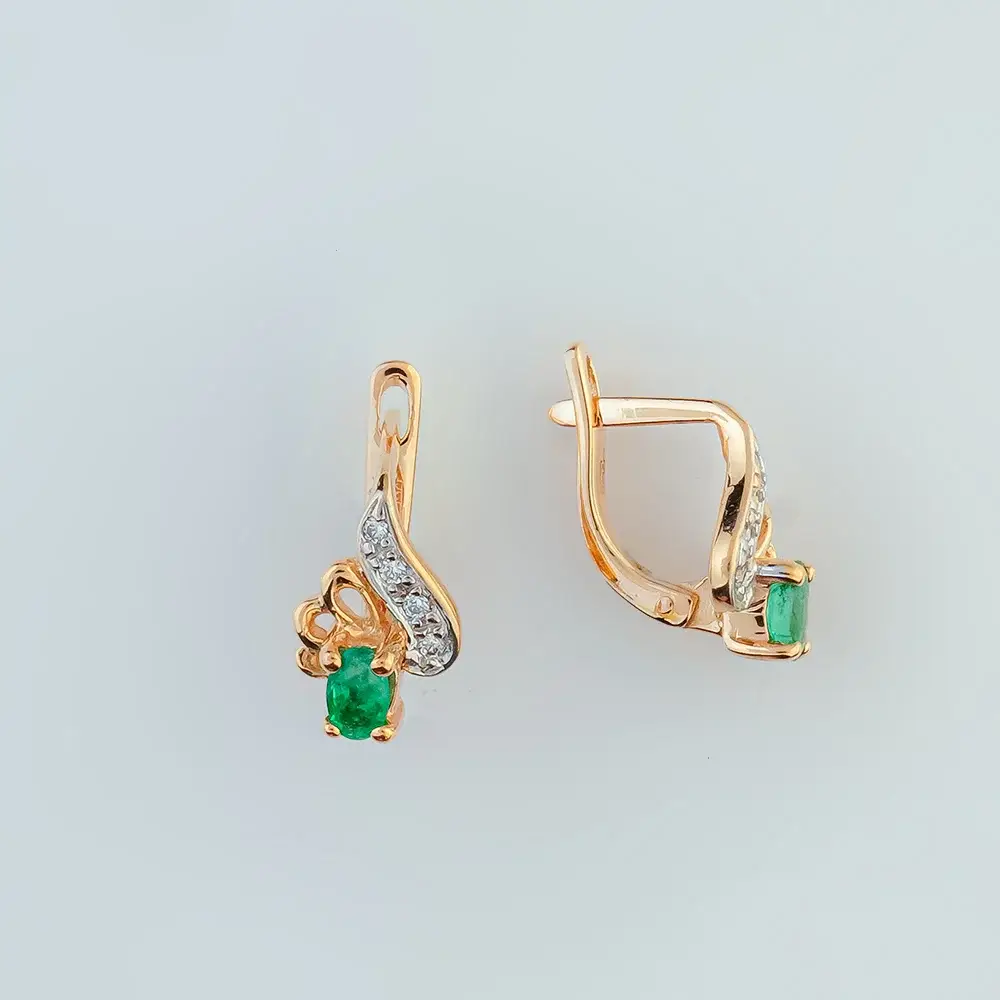 Серьги с изумрудом из красного золота 585 пробы