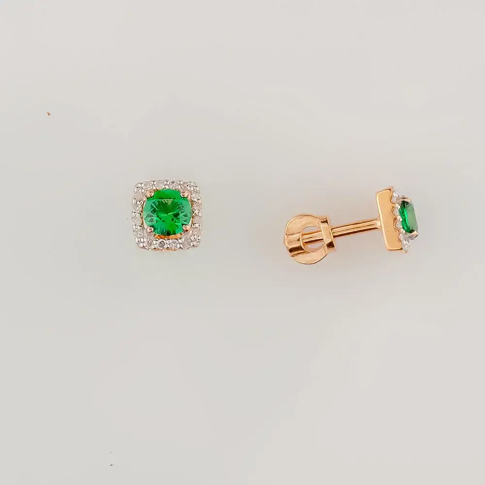 Серьги с изумрудом синтетическим из красного золота 585 пробы