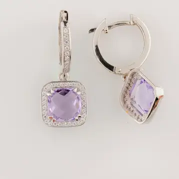 Серьги с аметистом из белого золота 585 пробы