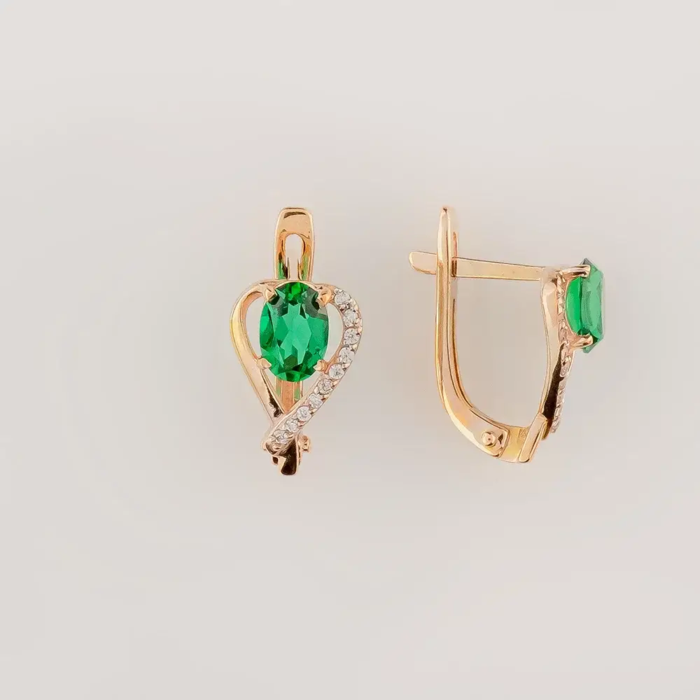 Серьги с фианитом из красного золота 375 пробы