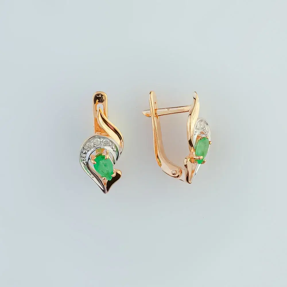 Серьги с изумрудом из красного золота 585 пробы