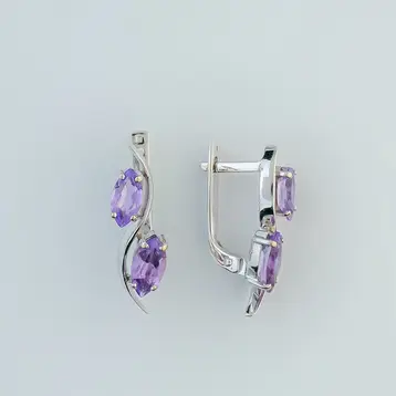 Серьги с аметистом из белого золота 585 пробы