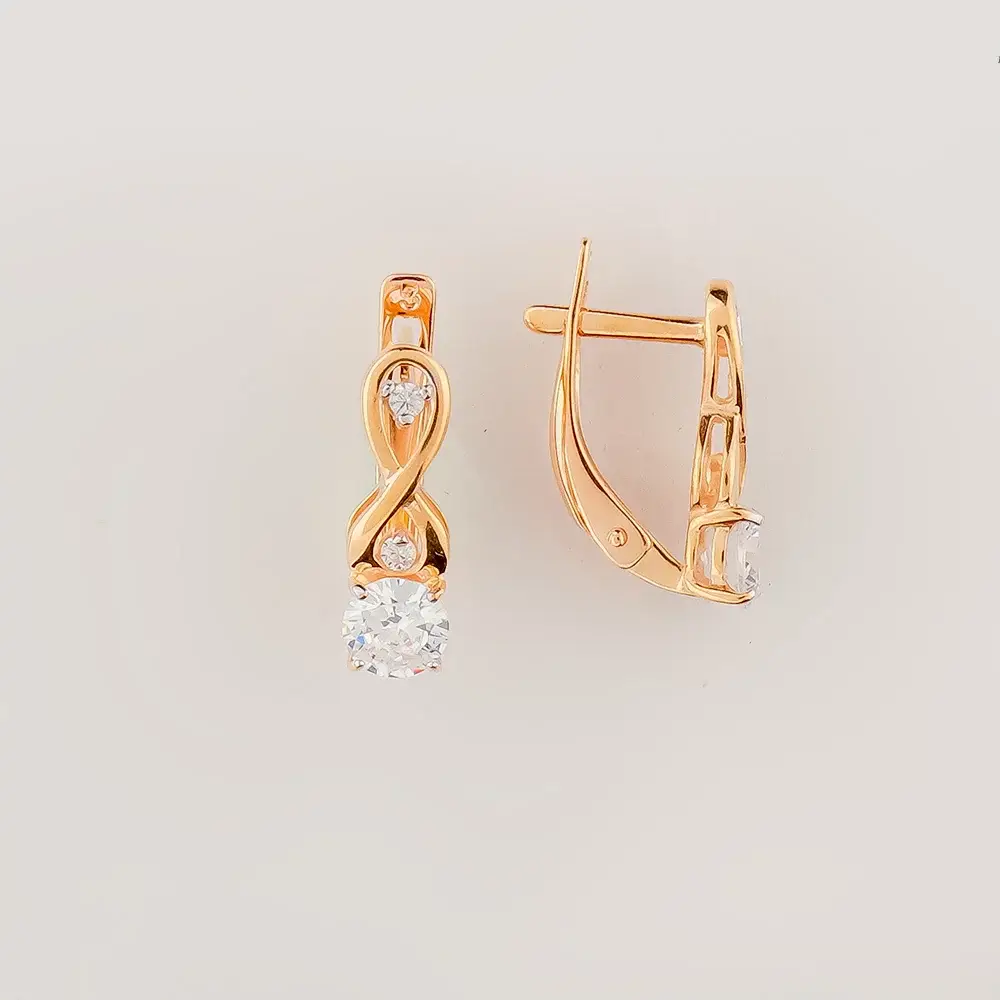 Серьги с фианитом из красного золота 585 пробы
