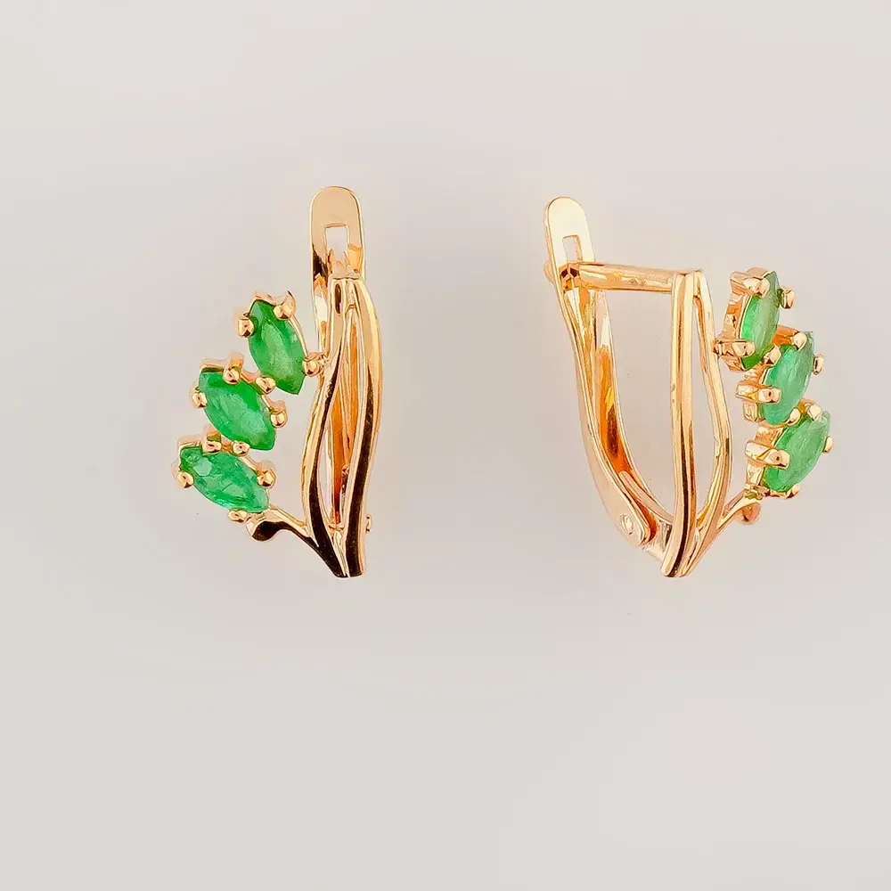Серьги с изумрудом из красного золота 585 пробы
